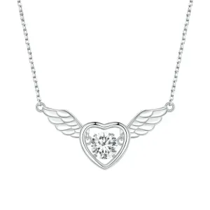 925 Sterling Silver Shiny Zircon Heart Pendant Necklace Guardian Wings Neck Chain for Women Birthday Gift Jewelry
