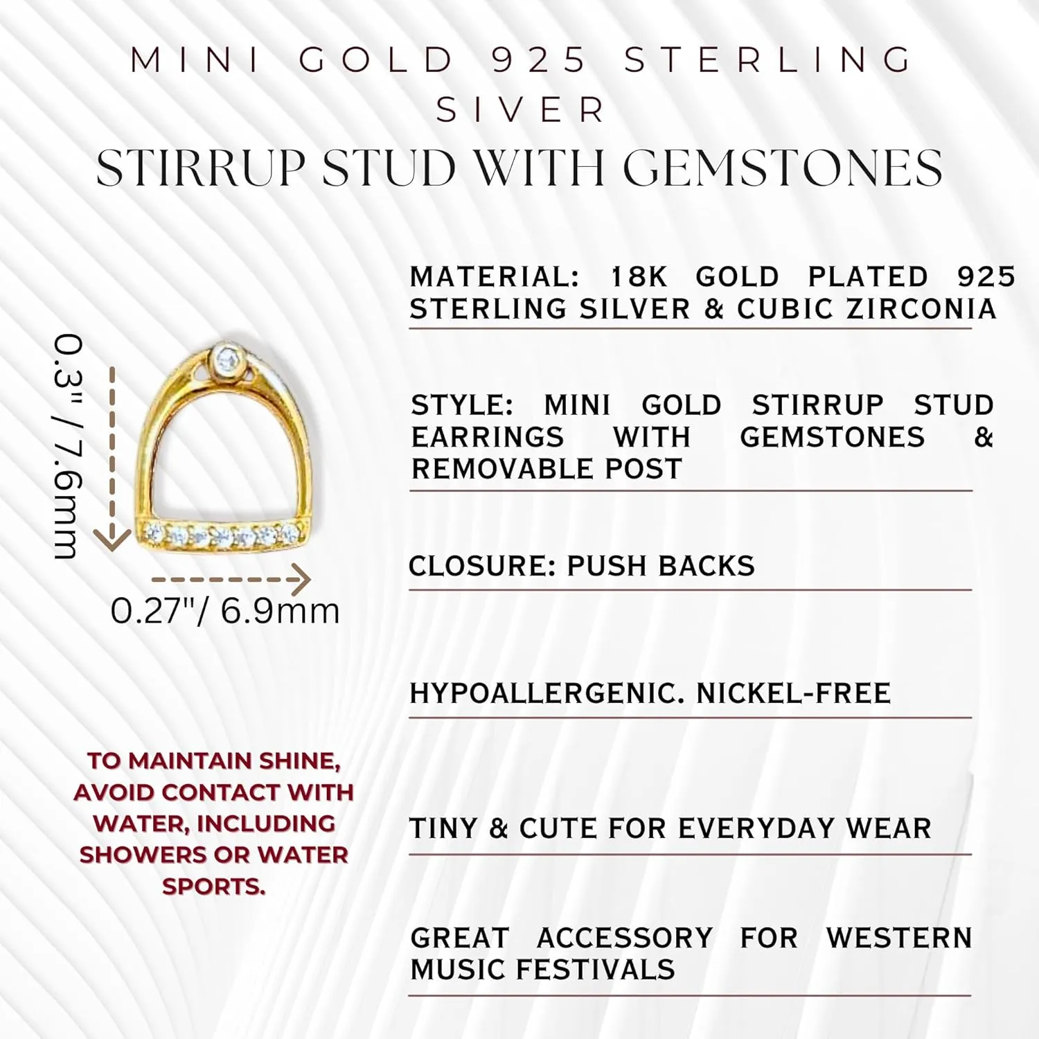 925 Sterling Silver Stirrup & Horsebit Stud Earrings with Diamond-shine CZ options, Polished Gold or Silver Finish. Elegant Horse Earrings