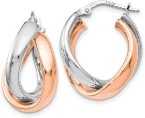 925 Sterling Silver Twisted Polished Hinged hoop Rose Gold Plated Double-Hoop Earrings 21x6mm Wide 1.97mm Thick-Hoop Earring for Women