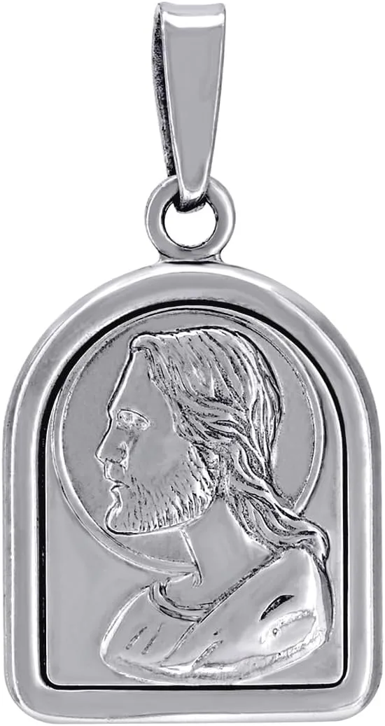 925 Sterling Silver Unisex CZ Puffed Jesus Religious Charm Pendant Necklace 28.8x15mm Wide-Pendant for Women