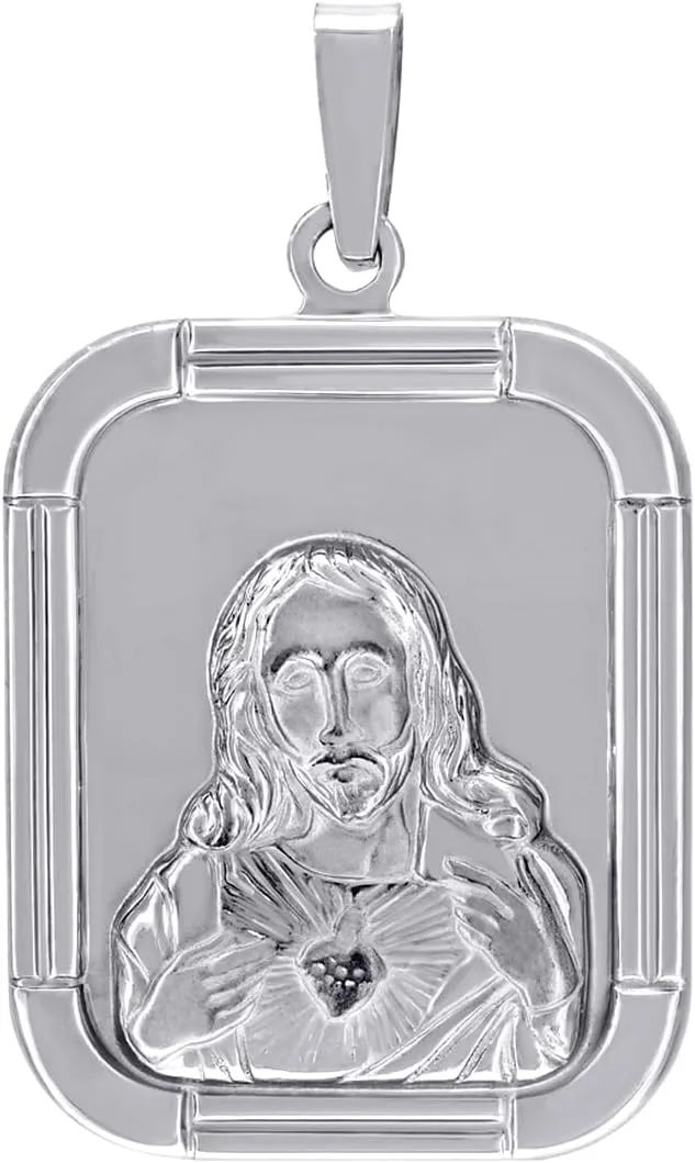 925 Sterling Silver Unisex CZ Sacred Love Heart Of Jesus Religious Charm Pendant Necklace 35.5x21.1mm W-Pendant for Women