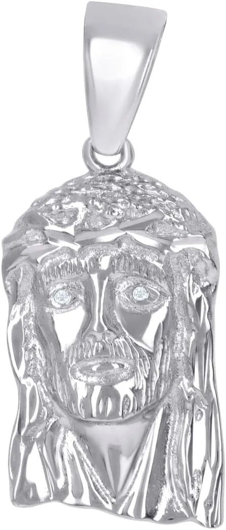925 Sterling Silver Unisex CZ Simulated Diamond Jesus Religious Charm Pendant Necklace 27.2x11.3mm Wide-Pendant for Women