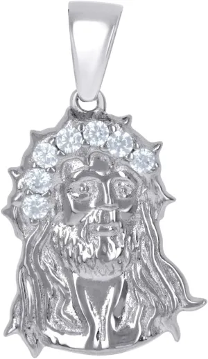 925 Sterling Silver Unisex CZ Simulated Diamond Jesus Religious Charm Pendant Necklace 27x15.9mm Wide-Pendant for Women
