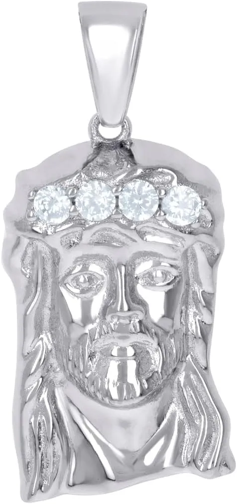 925 Sterling Silver Unisex CZ Simulated Diamond Jesus Religious Charm Pendant Necklace-Pendant for Women