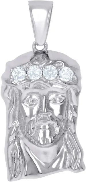 925 Sterling Silver Unisex CZ Simulated Diamond Jesus Religious Charm Pendant Necklace-Pendant for Women