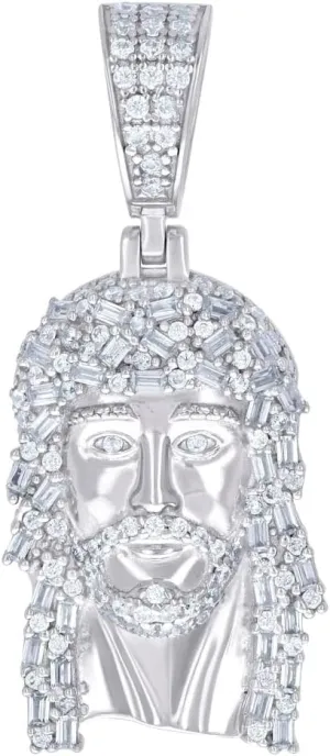 925 Sterling Silver Unisex Round Baguette CZ Simulated Diamond Nuggets Jesus Religious Charm Pendant Necklace 38.7x16.8mm Wide-Pendant for Women