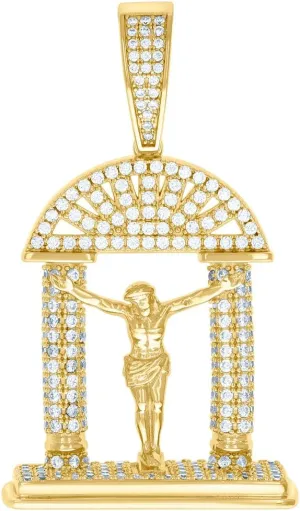 925 Sterling Silver Yellow tone CZ Jesus Religious Pendant Necklace Charm 47.9x21mm Wide-Pendant for Women