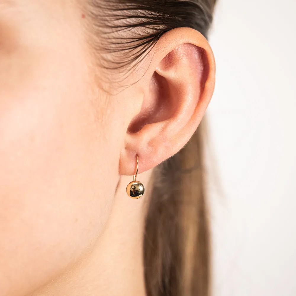 9ct Yellow Gold Polished 6.9mm Flat Euroball Hook Earrings