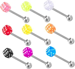 9pcs Acrylic Tongue Ring Dice Piercing Jewelry Comfortable Piercing Studs