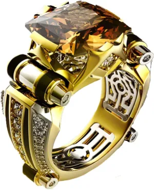 ABJFJE Rectangle Champagne Cubic Zirconia Statement Rings Geometry Crystal Cocktail Stacking Ring Fashion Jewelry Great for Men Boy Gift