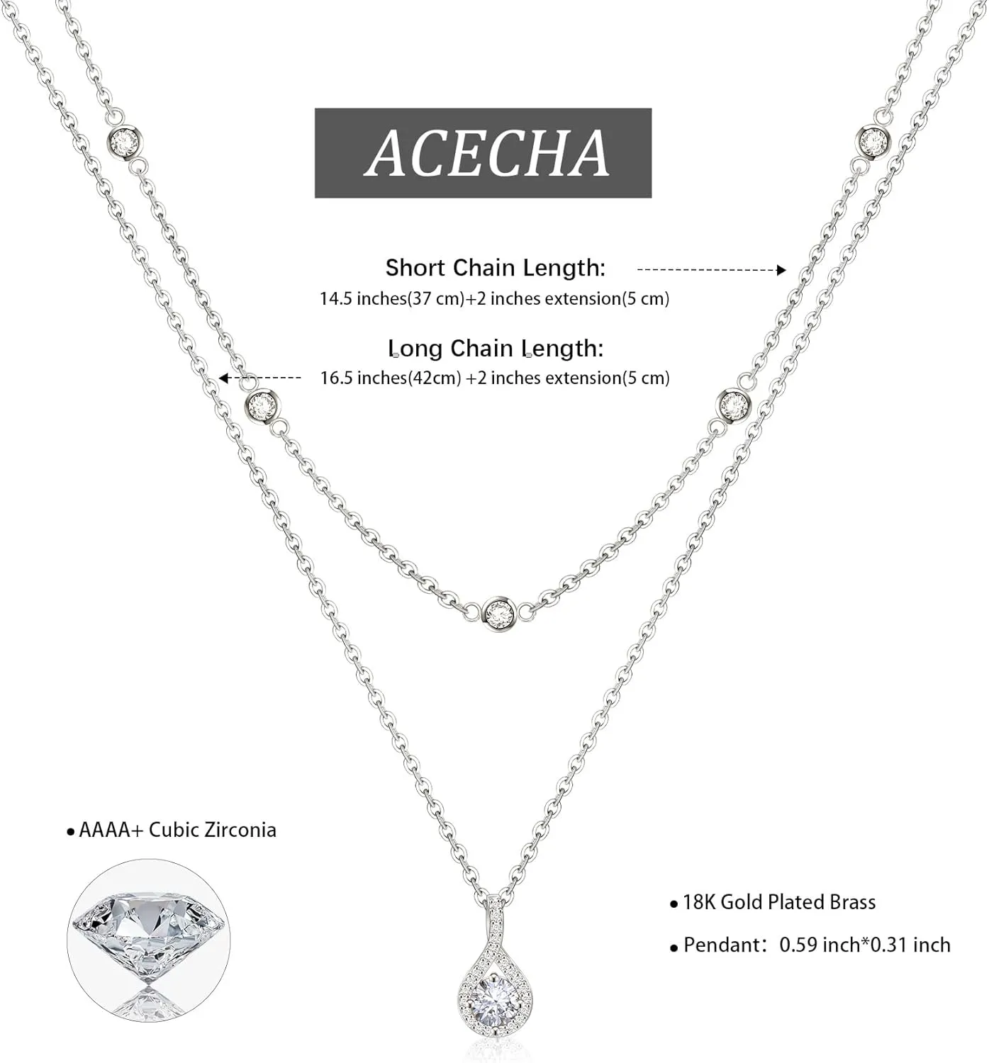 ACECHA Diamond Necklaces for Women-Dainty 18K Gold Silver Plated Choker CZ Layered Pendant with Pearl Diamond Zircon Cross Trendy Minimalist Necklace Jewelry Gifts For Women