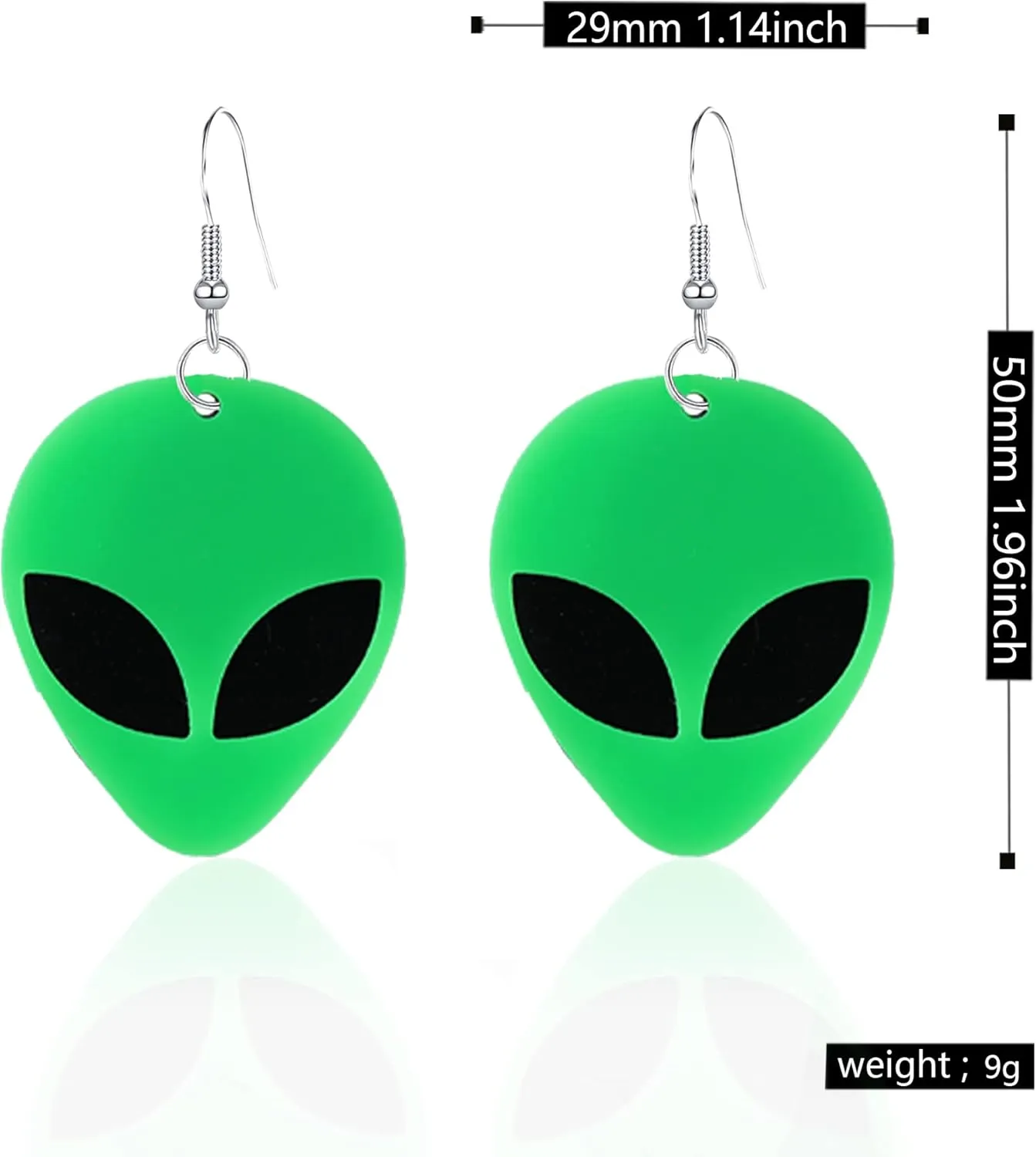 Acrylic Punk Green Alien Face Dangle Earrings Big Eye Space Aliens Statement Drop Stainless Steel Rave Earrings