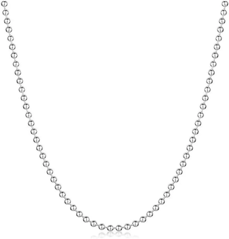 Adabele Solid 925 Sterling Silver Gold Filled Cute Beaded Ball Chain Necklace 1mm 2mm 3mm 4mm Tarnish Resistant Hypoallergenic Nickel Free Women Men Jewelry