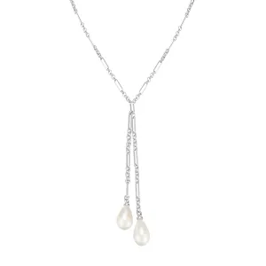 Adorned Pearl Lariat Necklace in Silver
