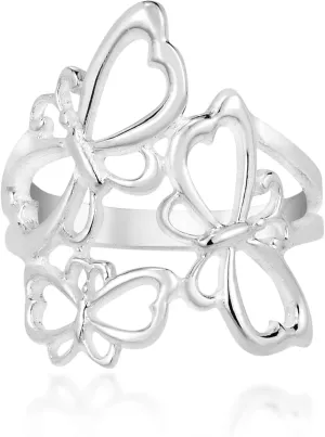 AeraVida Cute Flying Butterfly Family .925 Sterling Silver Ring | Minimalist Wedding Rings For Women | Chic Comfort Fit Silver Rings for Women | Couple Unisex Ring | Sterling Silver Rings Sizes (6)