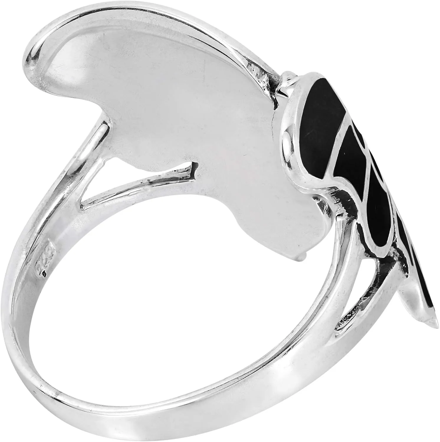 AeraVida Exotic Graceful Butterfly Simulated Black Onyx Inlay .925 Sterling Silver Ring | Cute Wedding Rings For Women | Casual e Comfort Fit Silver Rings for Women | Gift for Daughter | Sterling Silver Rings Sizes (6-11)