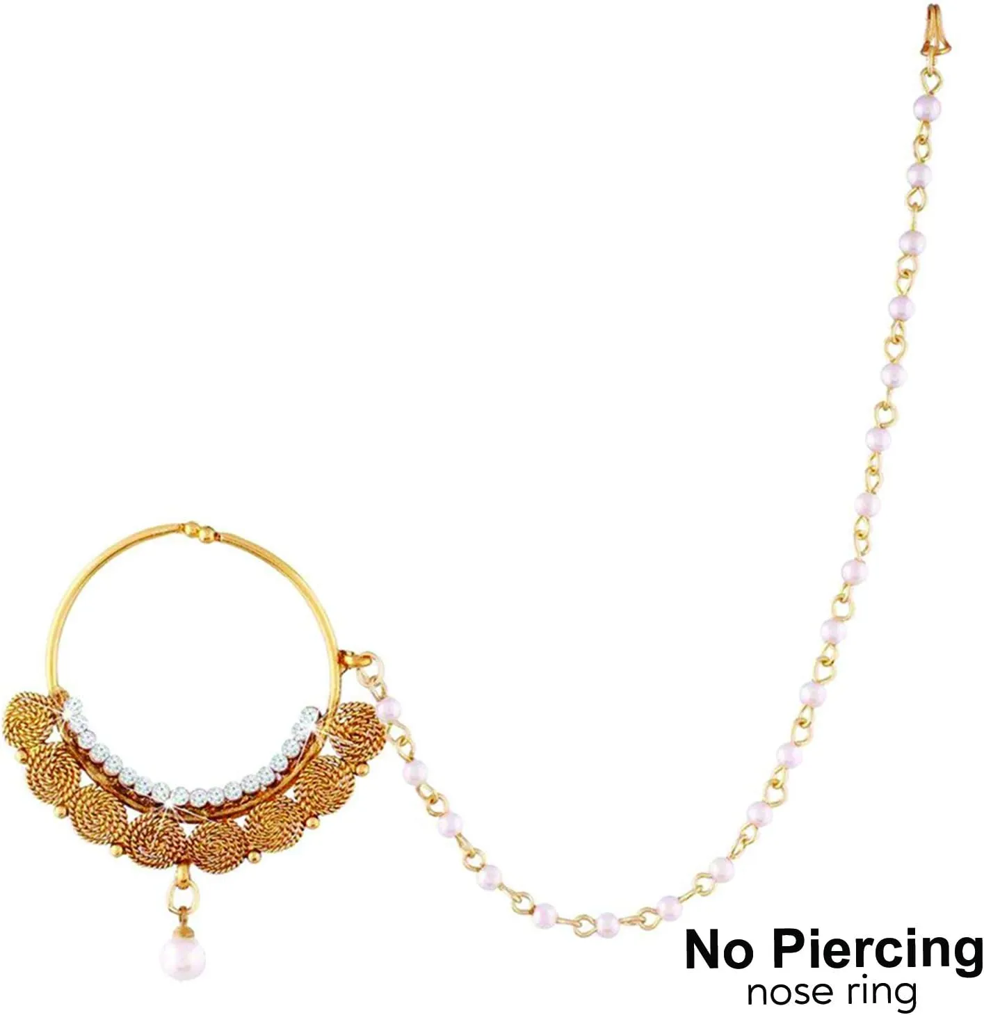 Aheli Wedding Party Pearl Nose Ring Nath with Pearl Chain Traditional Indian Jewelry Gift for Women