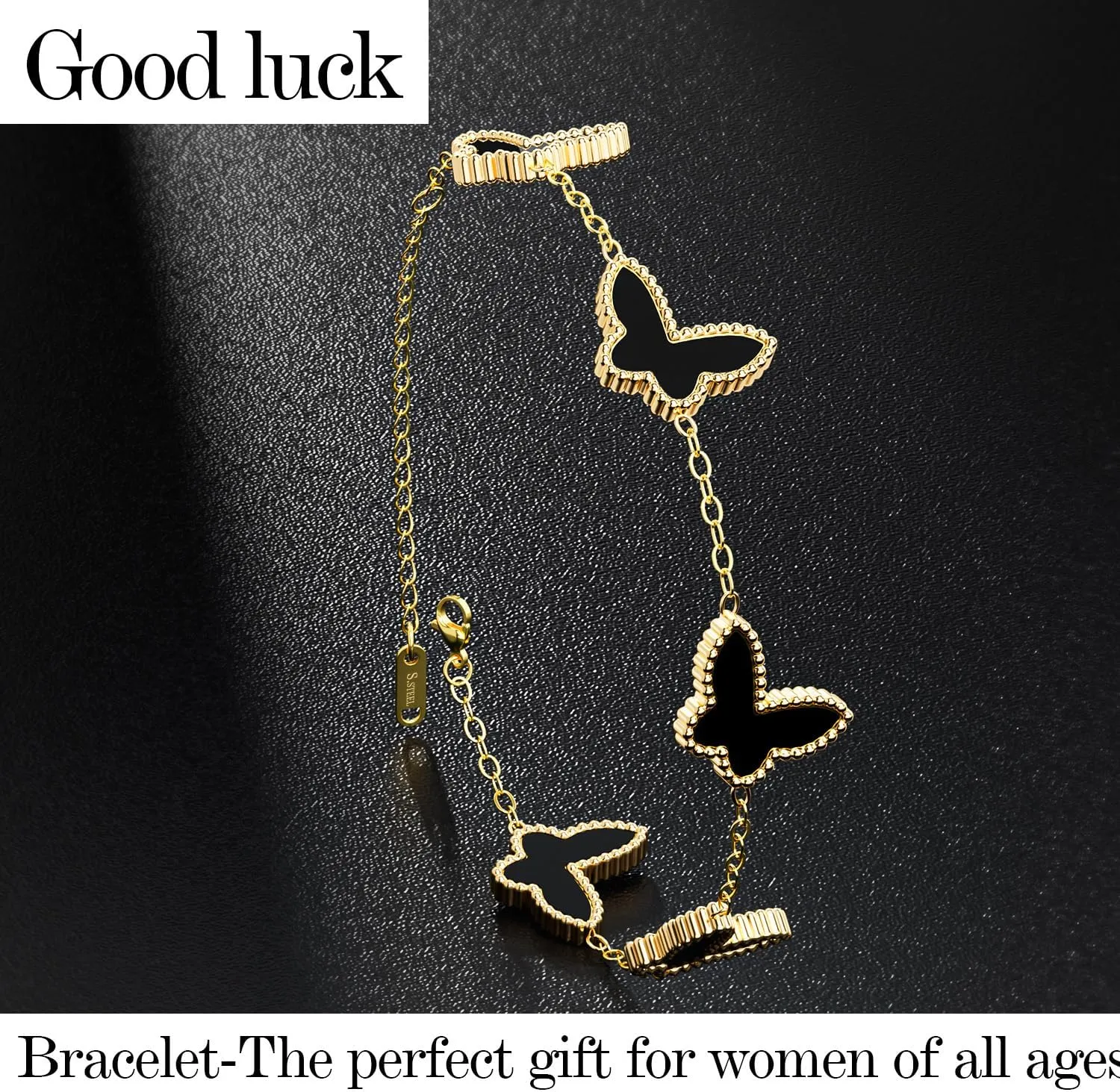 AICase 18K Gold Plated Clover Bracelet Dupes Gold/White/Black Bracelet Set for Women Flower Leaf Lucky Clover Bracelets Trendy Jewelry Birthday Gifts for Women/Mon/Friends