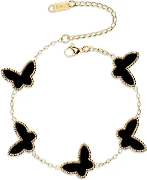 AICase 18K Gold Plated Clover Bracelet Dupes Gold/White/Black Bracelet Set for Women Flower Leaf Lucky Clover Bracelets Trendy Jewelry Birthday Gifts for Women/Mon/Friends