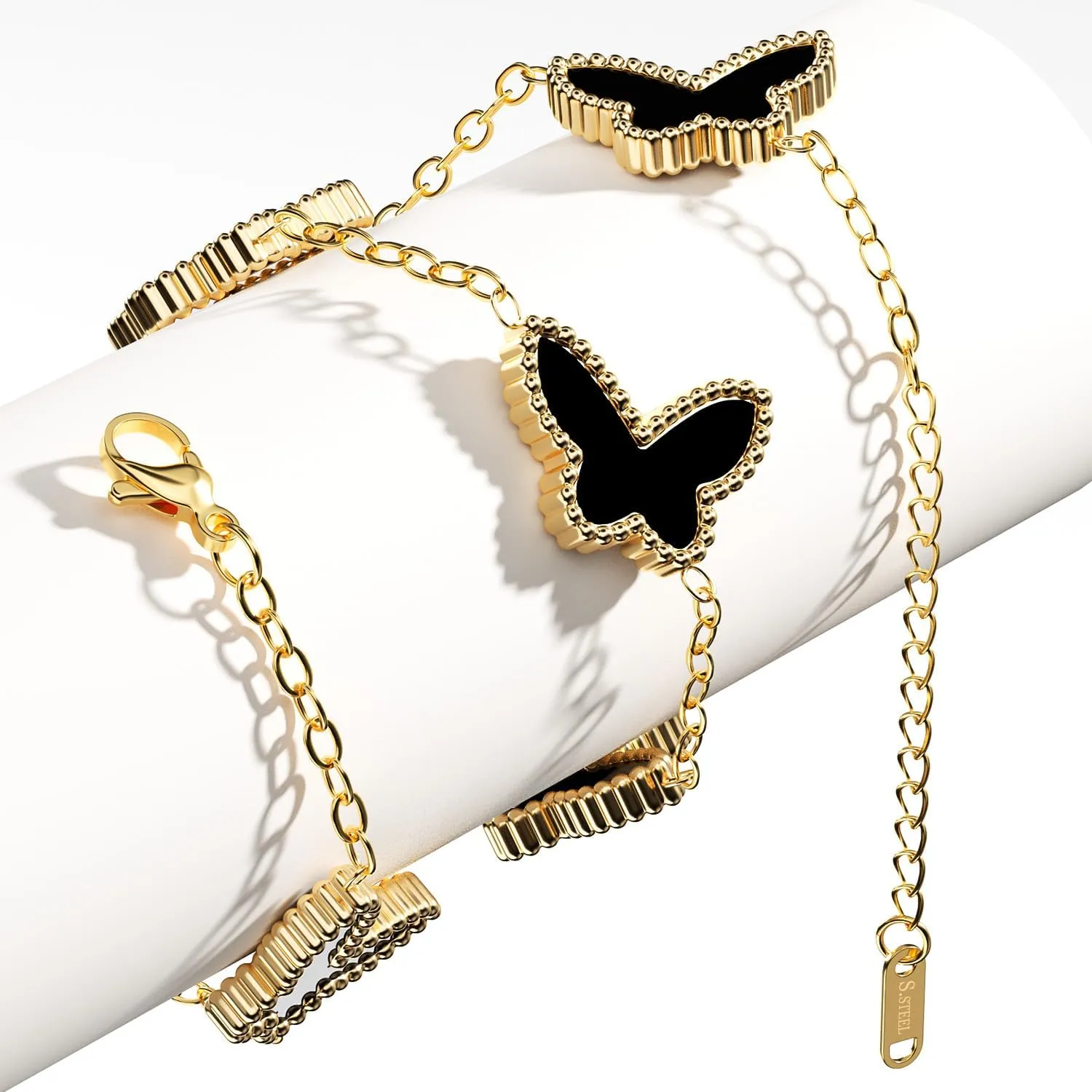 AICase 18K Gold Plated Clover Bracelet Dupes Gold/White/Black Bracelet Set for Women Flower Leaf Lucky Clover Bracelets Trendy Jewelry Birthday Gifts for Women/Mon/Friends