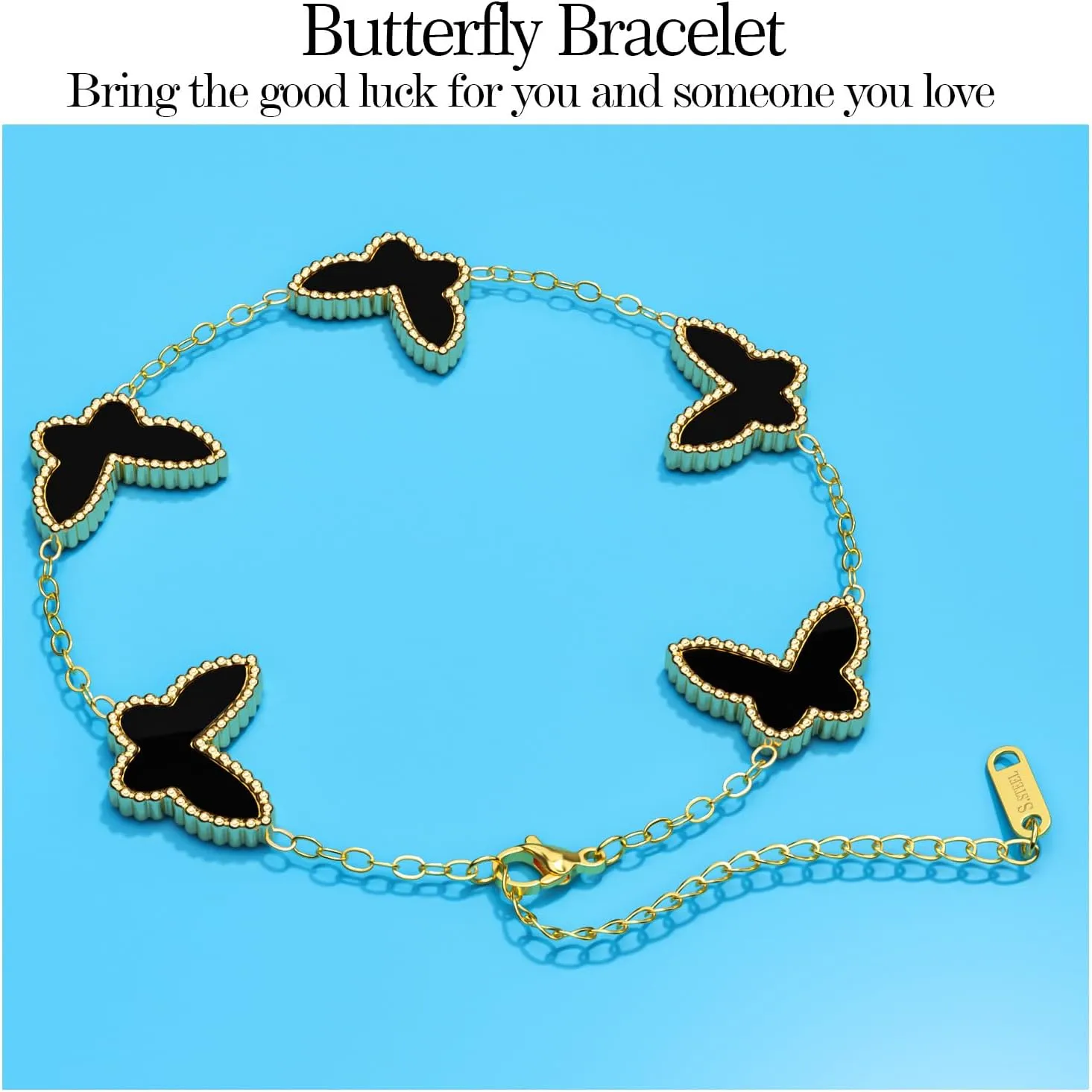 AICase 18K Gold Plated Clover Bracelet Dupes Gold/White/Black Bracelet Set for Women Flower Leaf Lucky Clover Bracelets Trendy Jewelry Birthday Gifts for Women/Mon/Friends