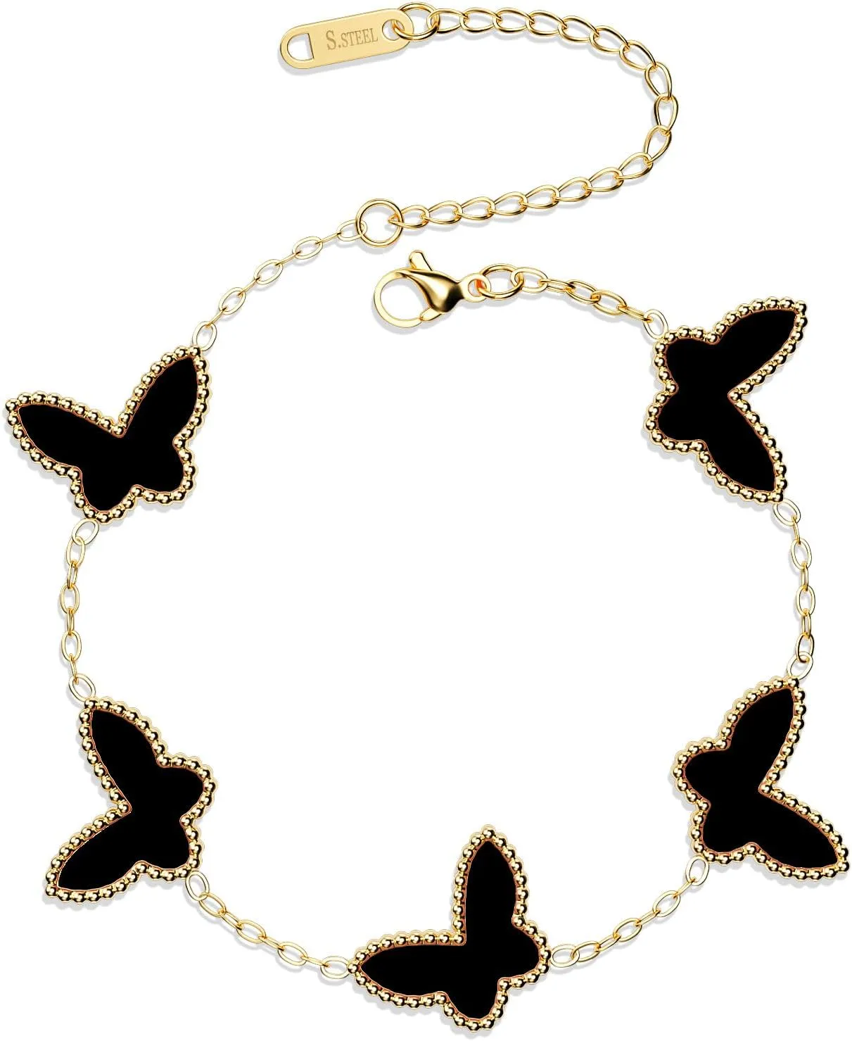 AICase 18K Gold Plated Clover Bracelet Dupes Gold/White/Black Bracelet Set for Women Flower Leaf Lucky Clover Bracelets Trendy Jewelry Birthday Gifts for Women/Mon/Friends
