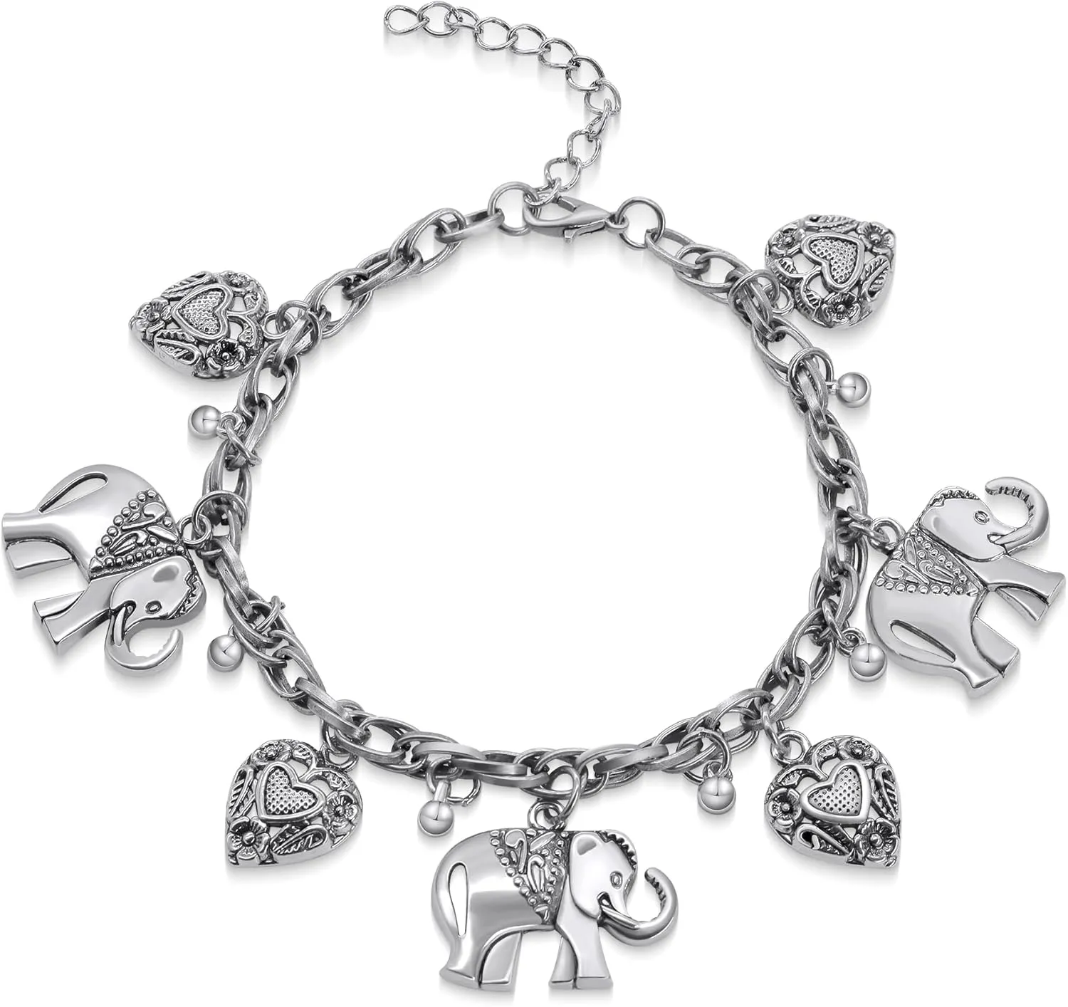 AILUOR Vintage Elephant Heart Bracelet, Bohemian Love Heart Elephant Animal Tassel Anklet Bracelets Charming Jewelry for Women Christmas Gifts