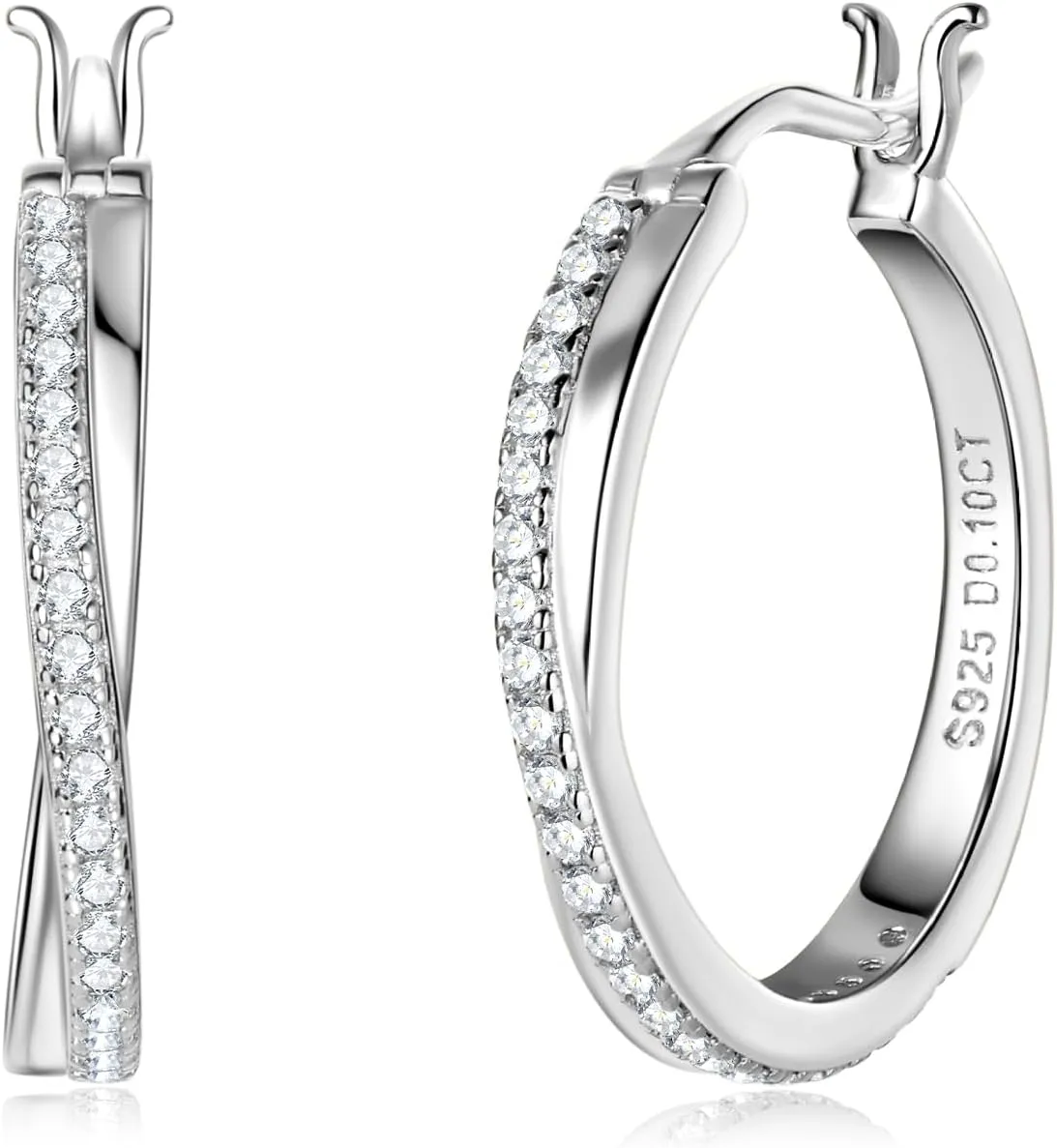 AINUOSHI Moissanite Hoop Earrings 0.4 Carat (1.8mm*16pcs) Yellow Gold/White Gold Plated 925 Sterling Silver Huggie Earring for Women, Jewelry Box Packed