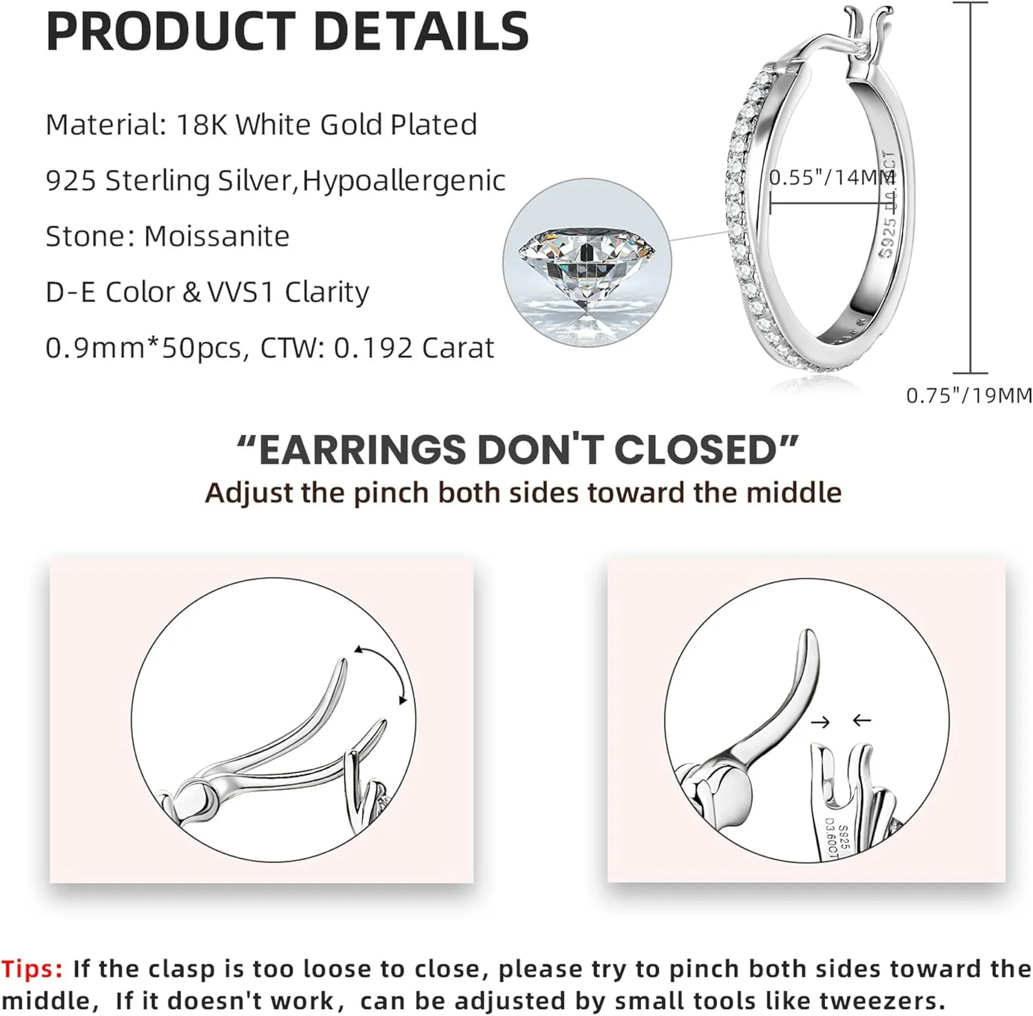 AINUOSHI Moissanite Hoop Earrings 0.4 Carat (1.8mm*16pcs) Yellow Gold/White Gold Plated 925 Sterling Silver Huggie Earring for Women, Jewelry Box Packed