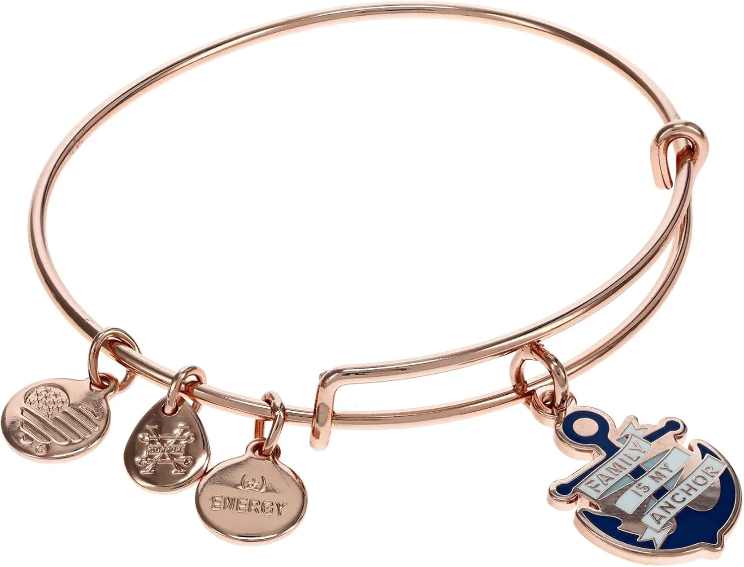 Alex and Ani A21EBWAP18SR,Family is My Anchor Expandable Bangle Bracelet,Shiny Rose Gold,Blue, Bracelets