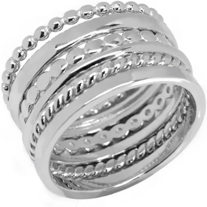 ALLYANNA 925 Sterling Silver Stackable Rings Set for Women, 6 Dainty Non Tarnish Stacking Rings, Bands For Women, Plain Bands Set, Jewelry Gifts For Her