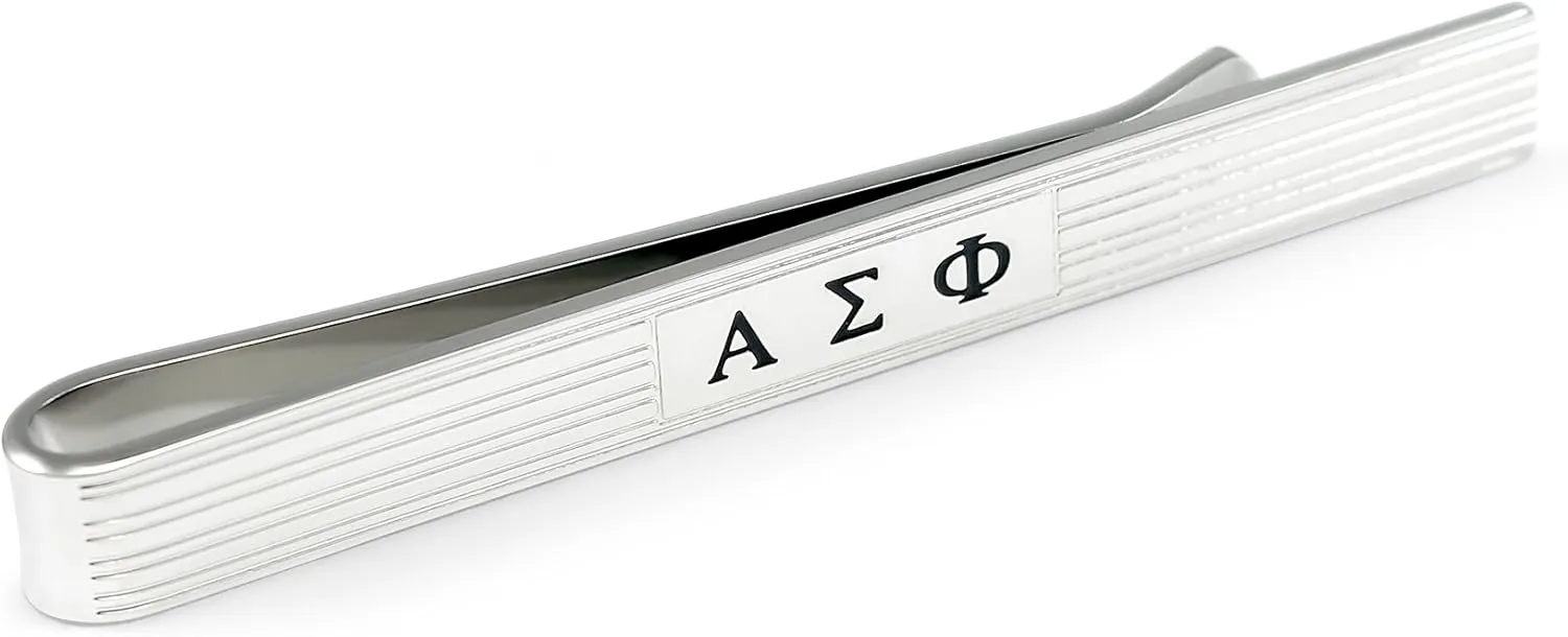 Alpha Sigma Phi Tie Clip with Black Enameled Greek Letters Fraternity, Greek Mens Jewelry Tie Bar