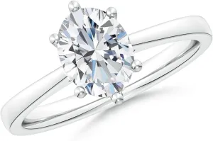 Angara Lab Grown Oval Diamond Reverse Tapered Shank Cathedral Engagement Ring in Silver / 14K Solid Gold/Platinum | April Birthstone, Birthday, Anniversary, Wedding Jewelry Gift for Women
