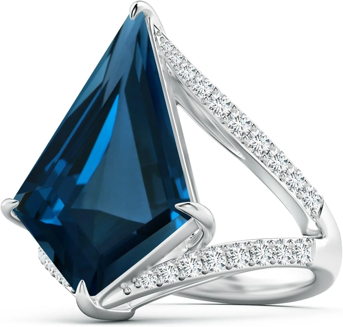 Angara Natural GIA Certified Kite-Shaped Step-Cut 12.33 ct London Blue Topaz Halo Split Shank Ring in 14K Solid Gold/Platinum for Women | November Birthstone Jewelry for Women
