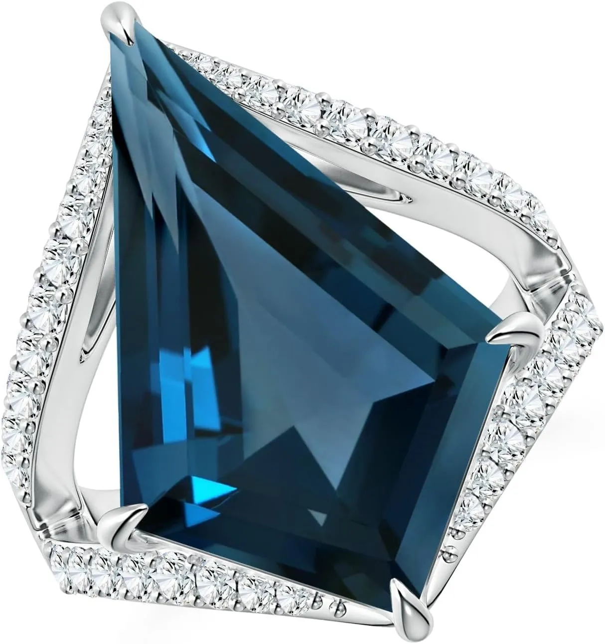 Angara Natural GIA Certified Kite-Shaped Step-Cut 12.33 ct London Blue Topaz Halo Split Shank Ring in 14K Solid Gold/Platinum for Women | November Birthstone Jewelry for Women