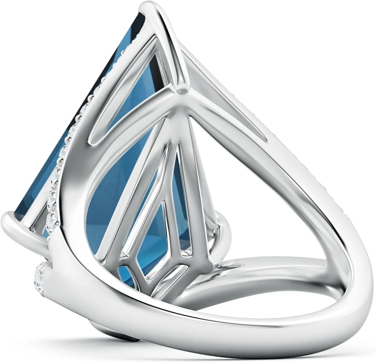 Angara Natural GIA Certified Kite-Shaped Step-Cut 12.33 ct London Blue Topaz Halo Split Shank Ring in 14K Solid Gold/Platinum for Women | November Birthstone Jewelry for Women
