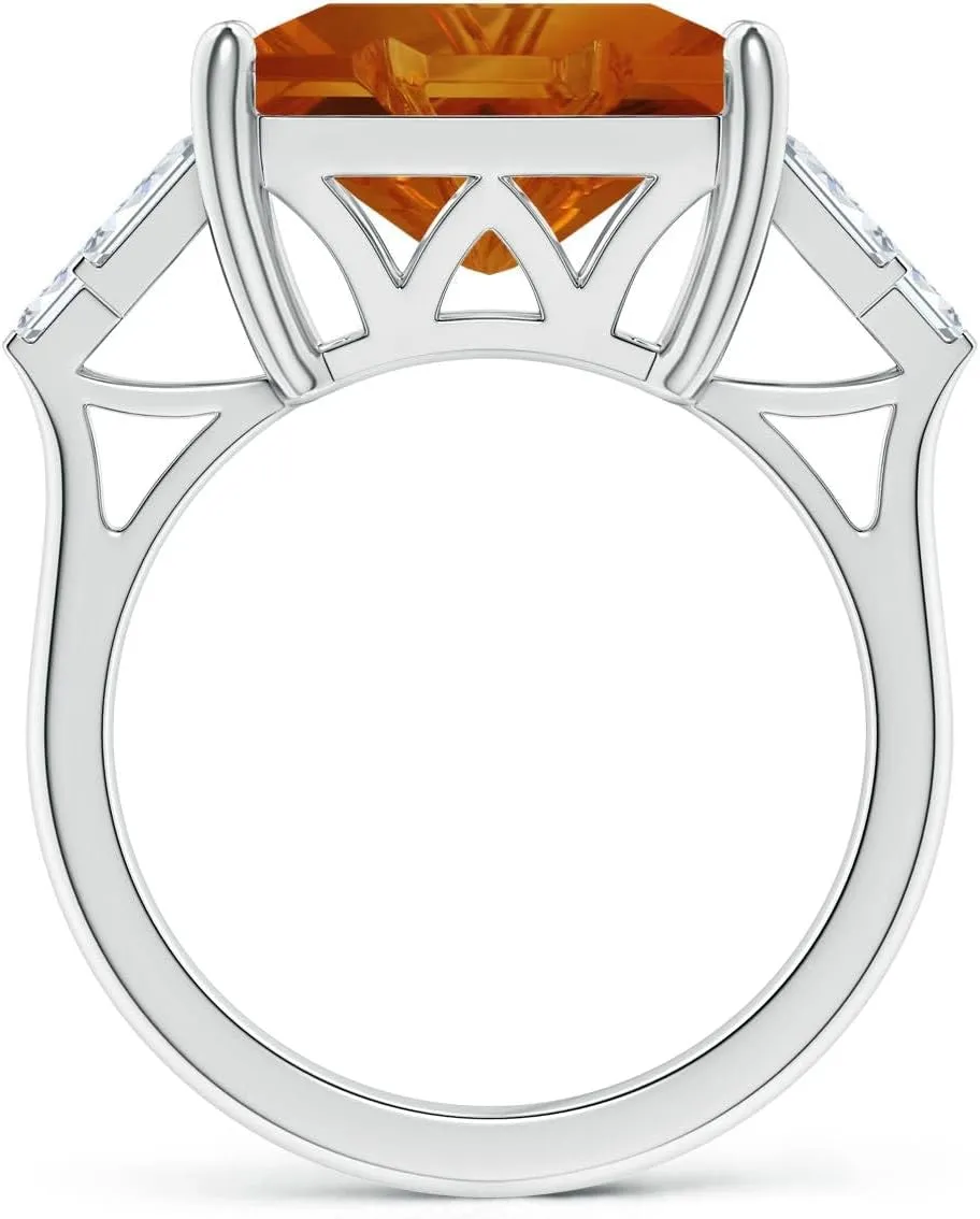 Angara Natural GIA Certified Square 7.69 ct Citrine & Baguette Diamond Rectangle Link Ring in 14K Solid Gold/Platinum for Women | November Birthstone Jewelry for Women