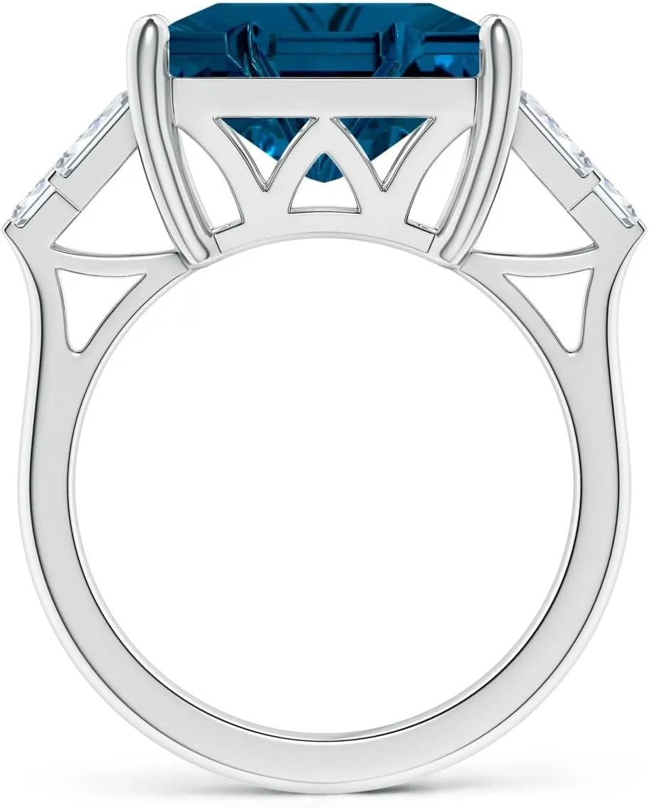 Angara Natural GIA Certified Square 9.37 ct London Blue Topaz & Baguette Diamond Rectangle Link Ring in 14K Solid Gold/Platinum for Women | November Birthstone Jewelry for Women