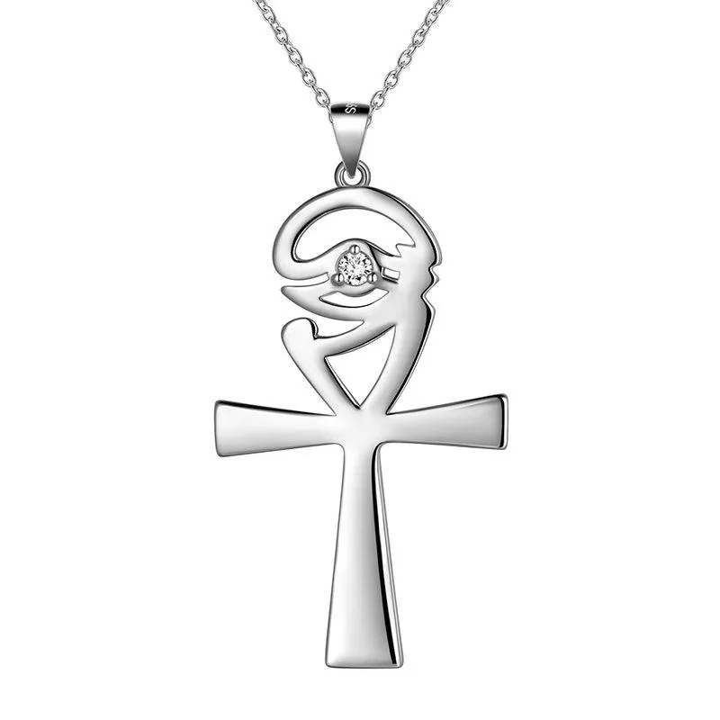 Ankh Cross Eye of Horus Necklace Pendant Mens Women Jewelry 925 Sterling Silver