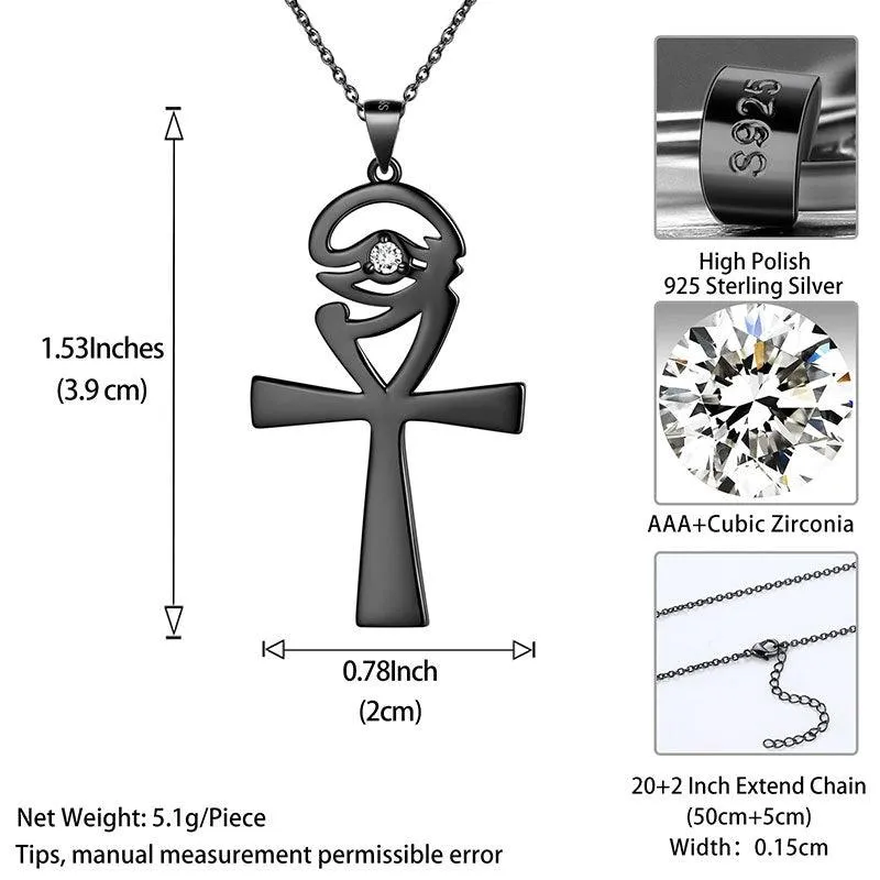 Ankh Cross Eye of Horus Necklace Pendant Mens Women Jewelry 925 Sterling Silver