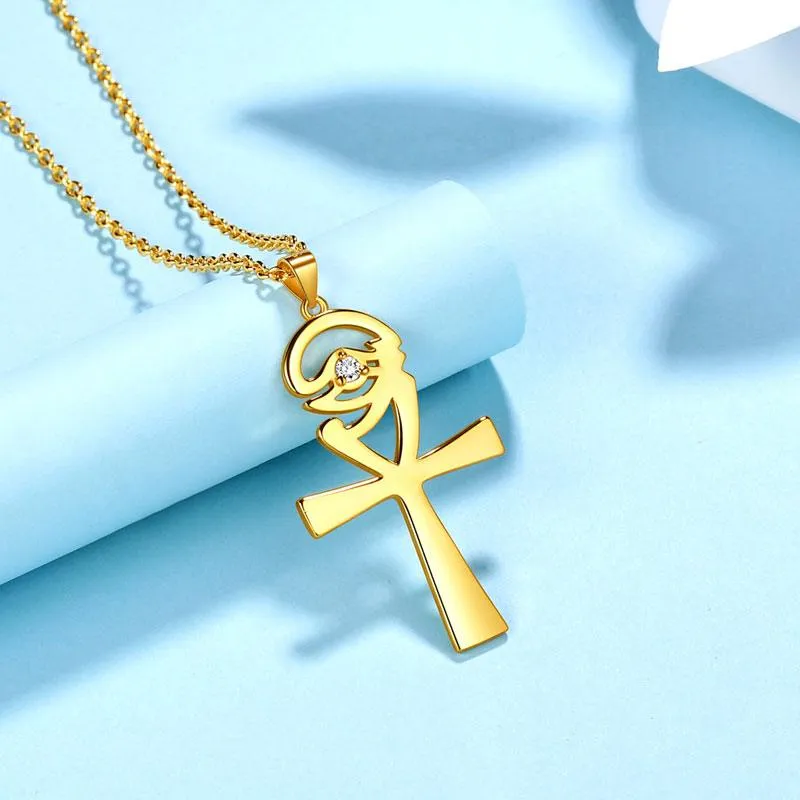 Ankh Cross Eye of Horus Necklace Pendant Mens Women Jewelry 925 Sterling Silver