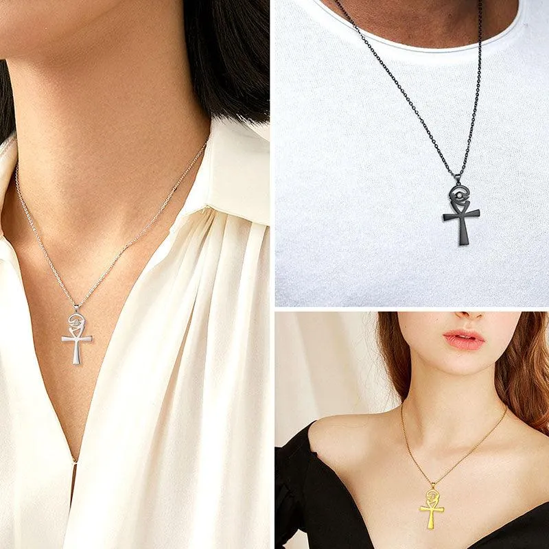 Ankh Cross Eye of Horus Necklace Pendant Mens Women Jewelry 925 Sterling Silver