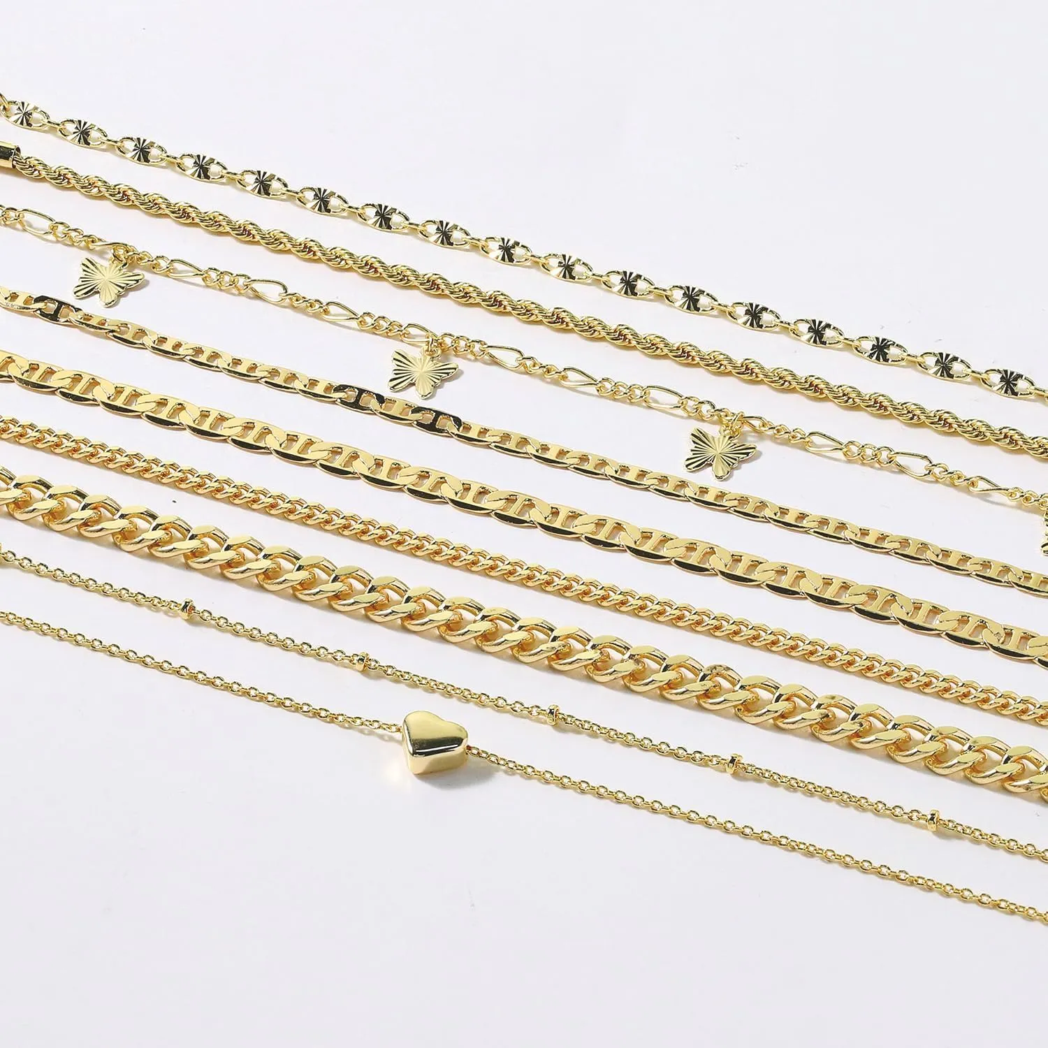 Ankle Bracelets for Women-14k Gold Plated Evil Eyes Heart Cuban Link Layered Anklet Bracelet for Women 8.2 2 Inch