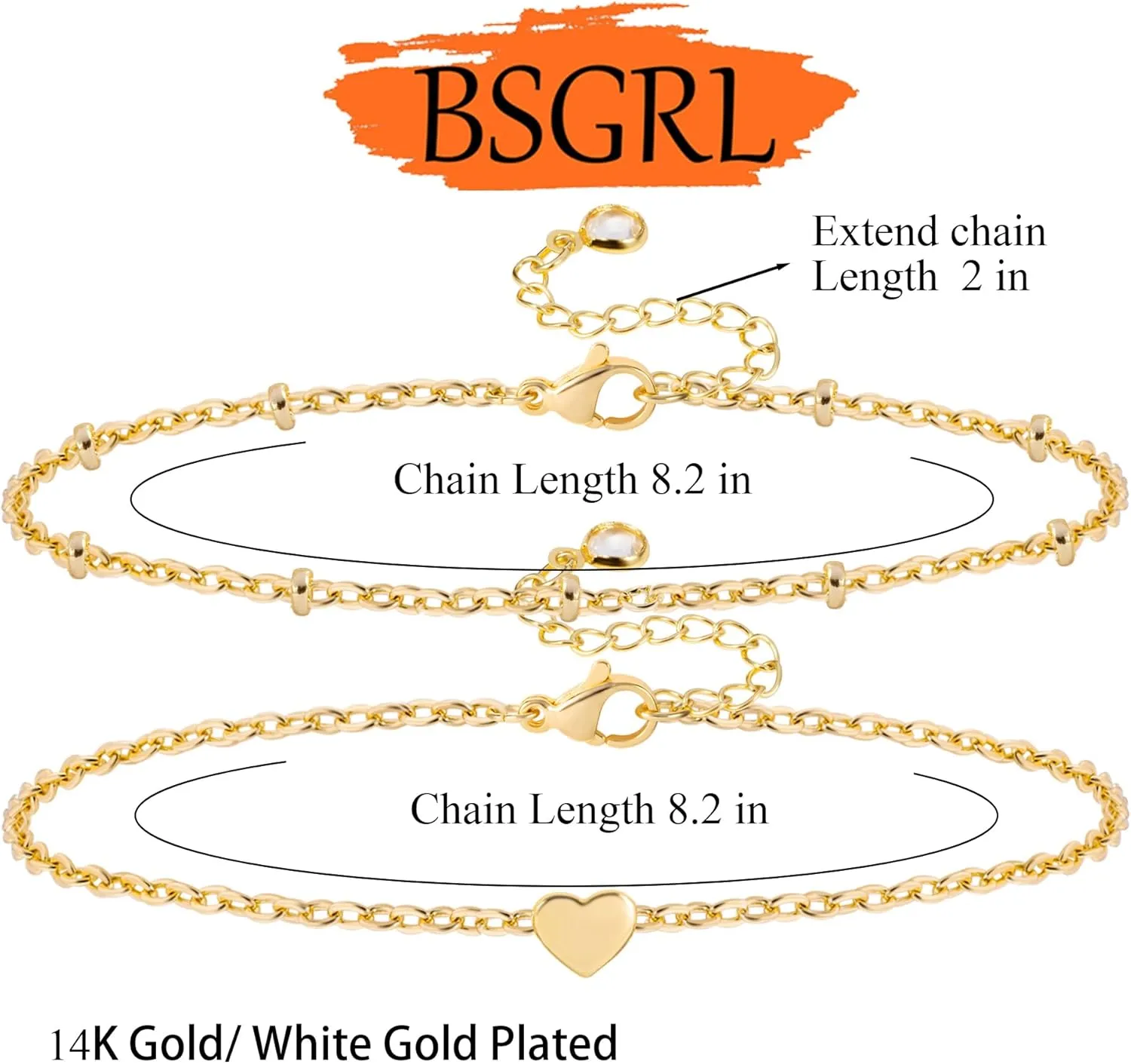 Ankle Bracelets for Women-14k Gold Plated Evil Eyes Heart Cuban Link Layered Anklet Bracelet for Women 8.2 2 Inch