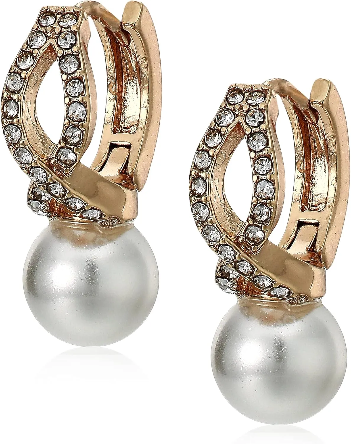 Anne Klein Extra Small Blanc Pearl Huggie Earrings, Gold Tone