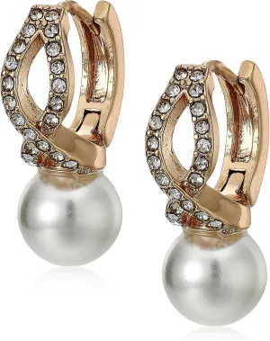 Anne Klein Extra Small Blanc Pearl Huggie Earrings, Gold Tone
