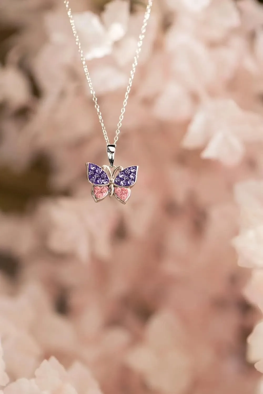 Annie & Sisters Sapphire Blue Butterfly Crystal Sterling Silver Necklace with an Elegant Jewelry Box Gift for You or Your Loved Ones  Gift for Mothers Day, Christmas, Birthday, Anniversaries 16" 2"