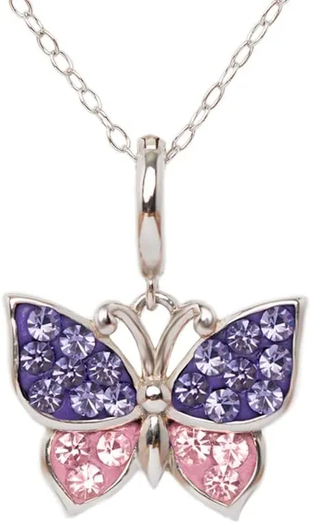 Annie & Sisters Sapphire Blue Butterfly Crystal Sterling Silver Necklace with an Elegant Jewelry Box Gift for You or Your Loved Ones  Gift for Mothers Day, Christmas, Birthday, Anniversaries 16" 2"
