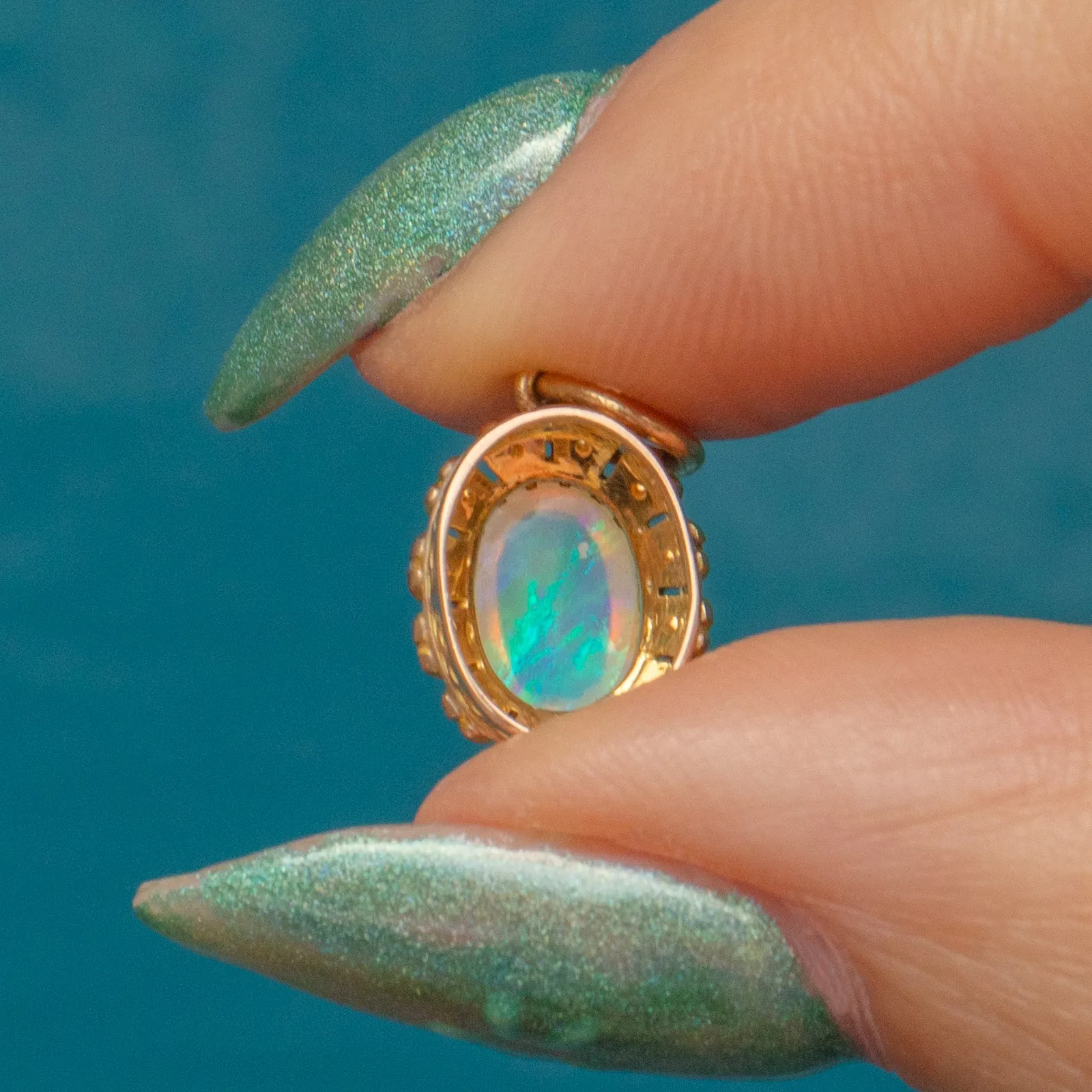 Antique 9ct Gold Opal Pearl Charm, 0.70ct