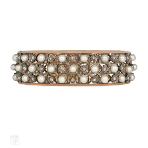 Antique French pearl and diamond lattice lace cuff